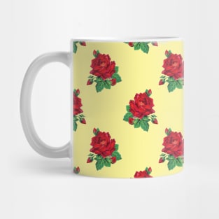 Red vintage roses on yellow Mug